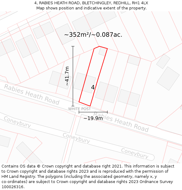 4, RABIES HEATH ROAD, BLETCHINGLEY, REDHILL, RH1 4LX: Plot and title map