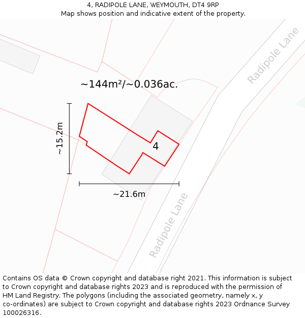 4, RADIPOLE LANE, WEYMOUTH, DT4 9RP: Plot and title map