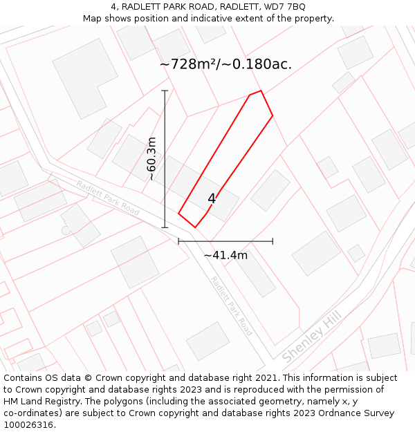 4, RADLETT PARK ROAD, RADLETT, WD7 7BQ: Plot and title map