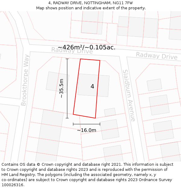 4, RADWAY DRIVE, NOTTINGHAM, NG11 7FW: Plot and title map