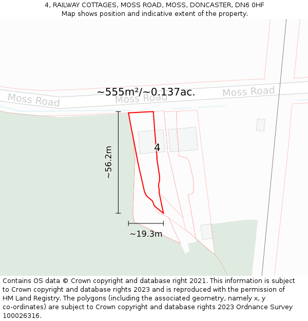 4, RAILWAY COTTAGES, MOSS ROAD, MOSS, DONCASTER, DN6 0HF: Plot and title map