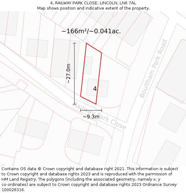 4, RAILWAY PARK CLOSE, LINCOLN, LN6 7AL: Plot and title map