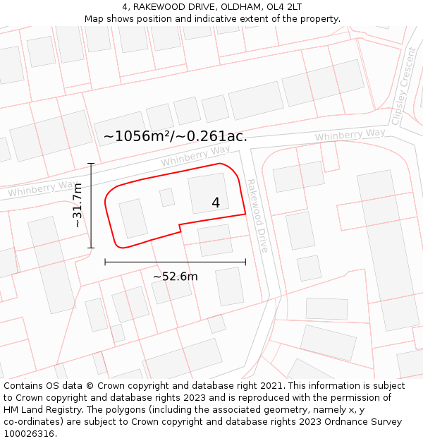 4, RAKEWOOD DRIVE, OLDHAM, OL4 2LT: Plot and title map