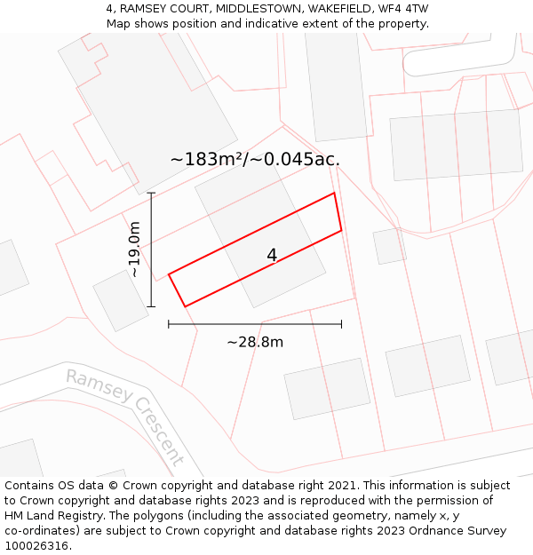 4, RAMSEY COURT, MIDDLESTOWN, WAKEFIELD, WF4 4TW: Plot and title map