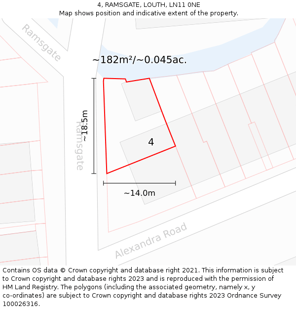 4, RAMSGATE, LOUTH, LN11 0NE: Plot and title map