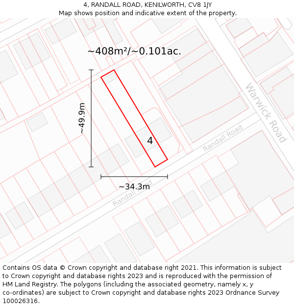 4, RANDALL ROAD, KENILWORTH, CV8 1JY: Plot and title map