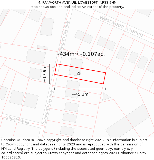 4, RANWORTH AVENUE, LOWESTOFT, NR33 9HN: Plot and title map