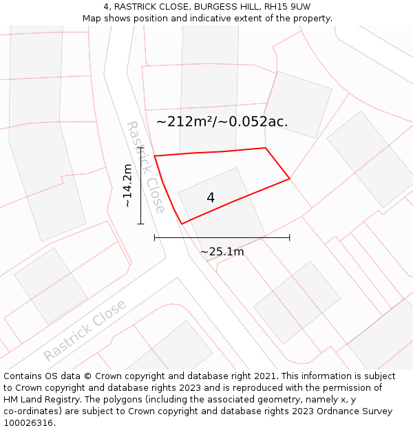 4, RASTRICK CLOSE, BURGESS HILL, RH15 9UW: Plot and title map