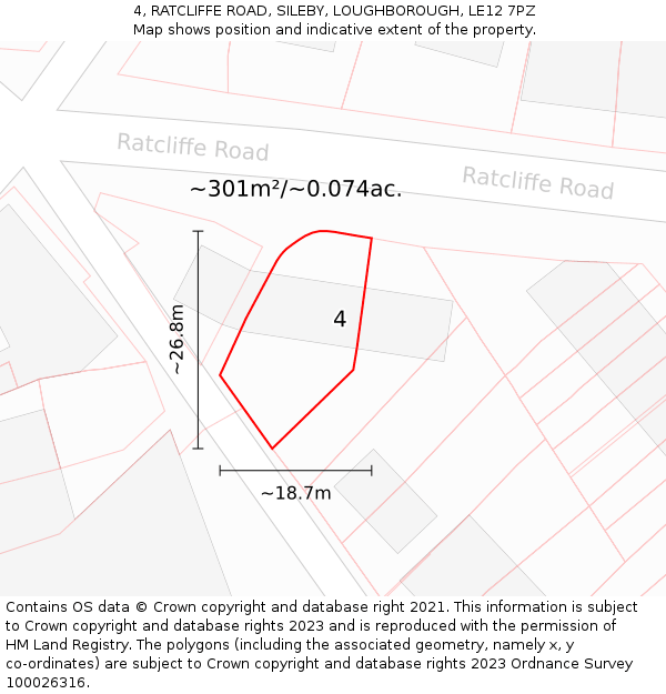 4, RATCLIFFE ROAD, SILEBY, LOUGHBOROUGH, LE12 7PZ: Plot and title map