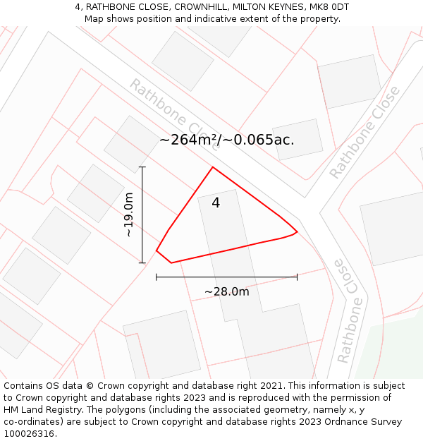 4, RATHBONE CLOSE, CROWNHILL, MILTON KEYNES, MK8 0DT: Plot and title map