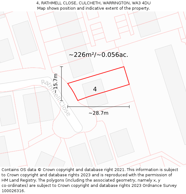 4, RATHMELL CLOSE, CULCHETH, WARRINGTON, WA3 4DU: Plot and title map