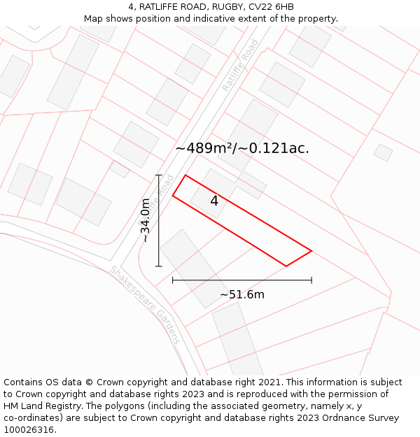 4, RATLIFFE ROAD, RUGBY, CV22 6HB: Plot and title map