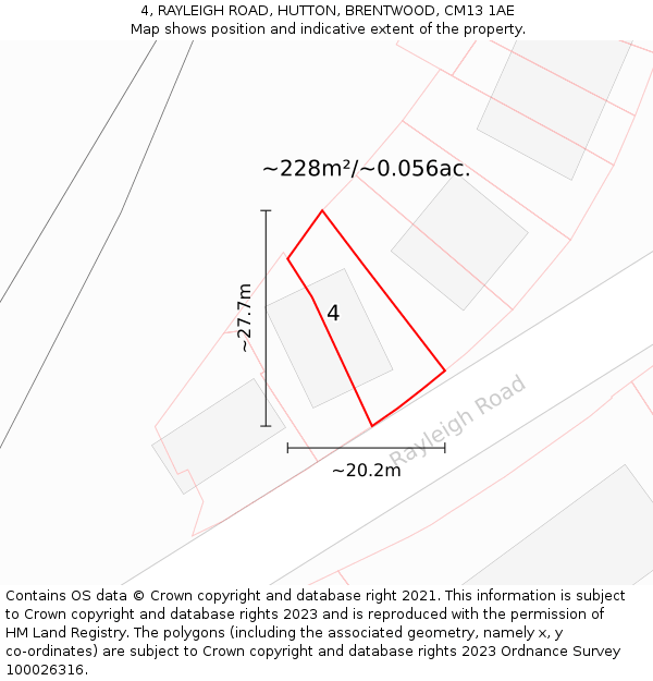 4, RAYLEIGH ROAD, HUTTON, BRENTWOOD, CM13 1AE: Plot and title map