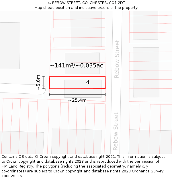 4, REBOW STREET, COLCHESTER, CO1 2DT: Plot and title map