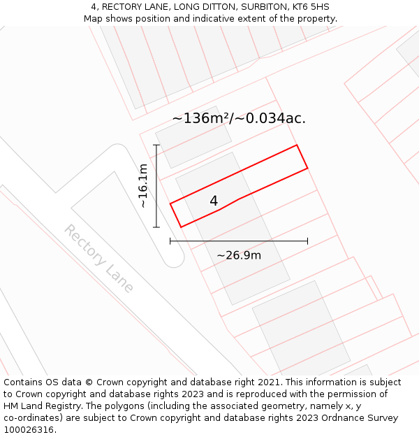 4, RECTORY LANE, LONG DITTON, SURBITON, KT6 5HS: Plot and title map