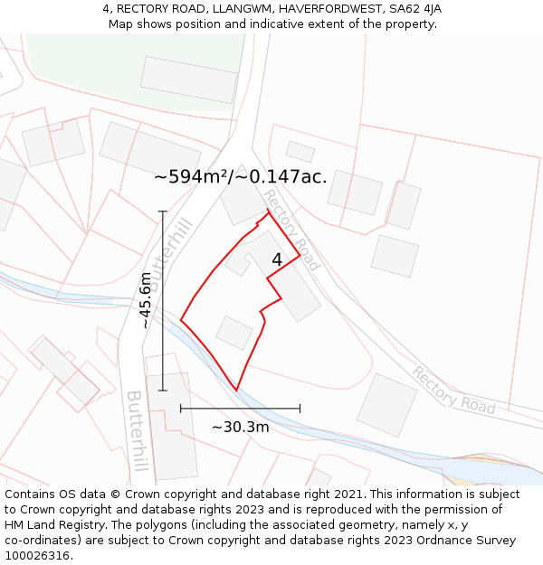 4, RECTORY ROAD, LLANGWM, HAVERFORDWEST, SA62 4JA: Plot and title map