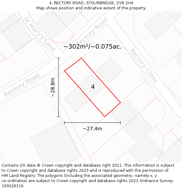 4, RECTORY ROAD, STOURBRIDGE, DY8 2HA: Plot and title map