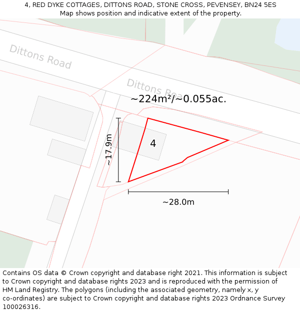 4, RED DYKE COTTAGES, DITTONS ROAD, STONE CROSS, PEVENSEY, BN24 5ES: Plot and title map