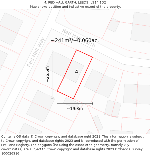 4, RED HALL GARTH, LEEDS, LS14 1DZ: Plot and title map