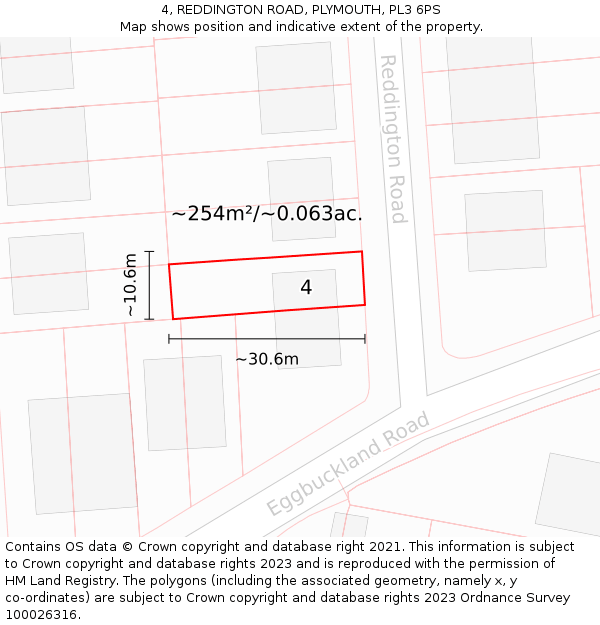 4, REDDINGTON ROAD, PLYMOUTH, PL3 6PS: Plot and title map