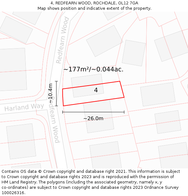 4, REDFEARN WOOD, ROCHDALE, OL12 7GA: Plot and title map