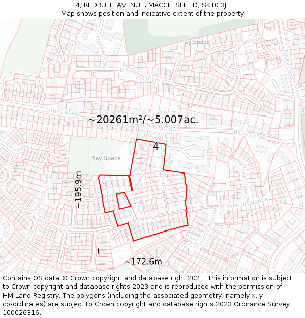 4, REDRUTH AVENUE, MACCLESFIELD, SK10 3JT: Plot and title map
