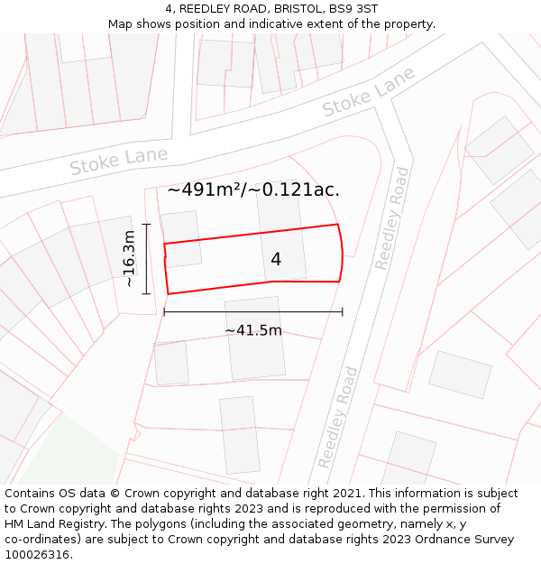 4, REEDLEY ROAD, BRISTOL, BS9 3ST: Plot and title map