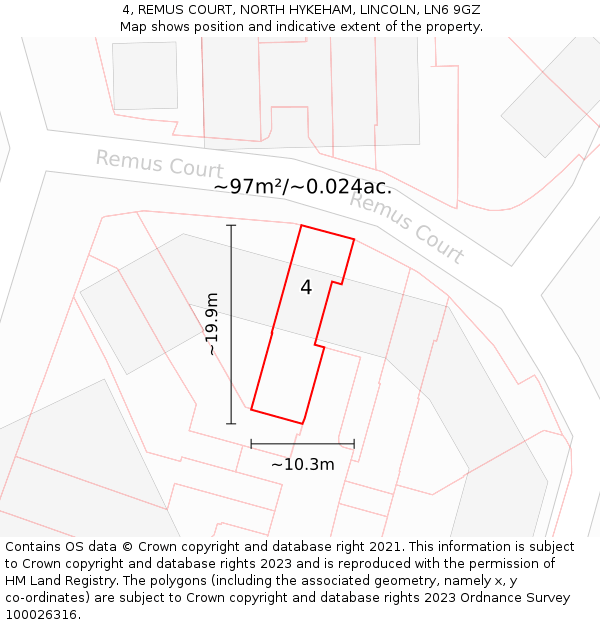 4, REMUS COURT, NORTH HYKEHAM, LINCOLN, LN6 9GZ: Plot and title map