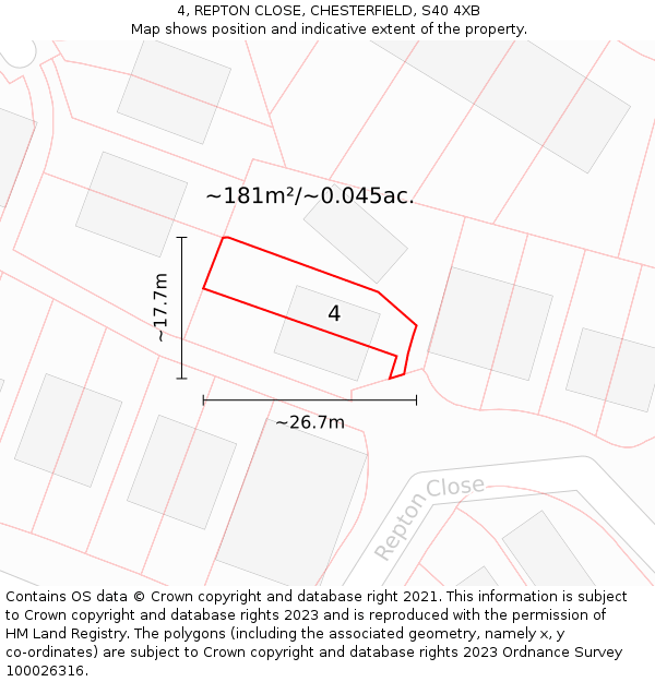 4, REPTON CLOSE, CHESTERFIELD, S40 4XB: Plot and title map