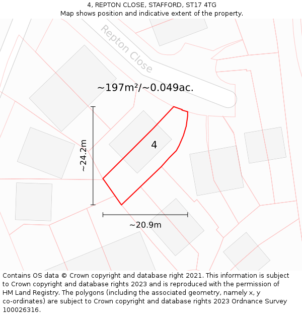 4, REPTON CLOSE, STAFFORD, ST17 4TG: Plot and title map