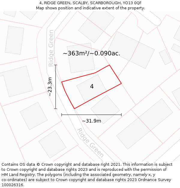 4, RIDGE GREEN, SCALBY, SCARBOROUGH, YO13 0QF: Plot and title map