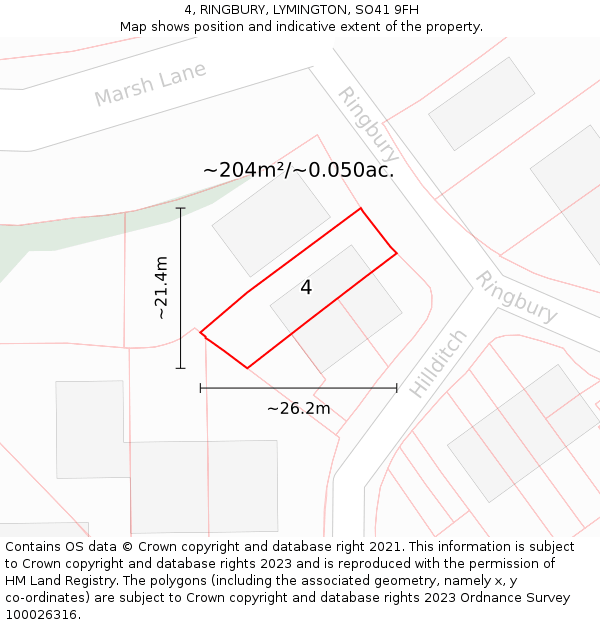 4, RINGBURY, LYMINGTON, SO41 9FH: Plot and title map