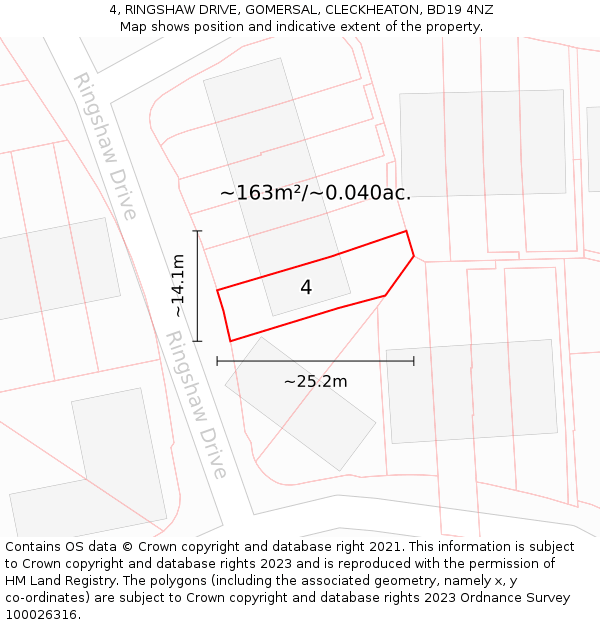 4, RINGSHAW DRIVE, GOMERSAL, CLECKHEATON, BD19 4NZ: Plot and title map