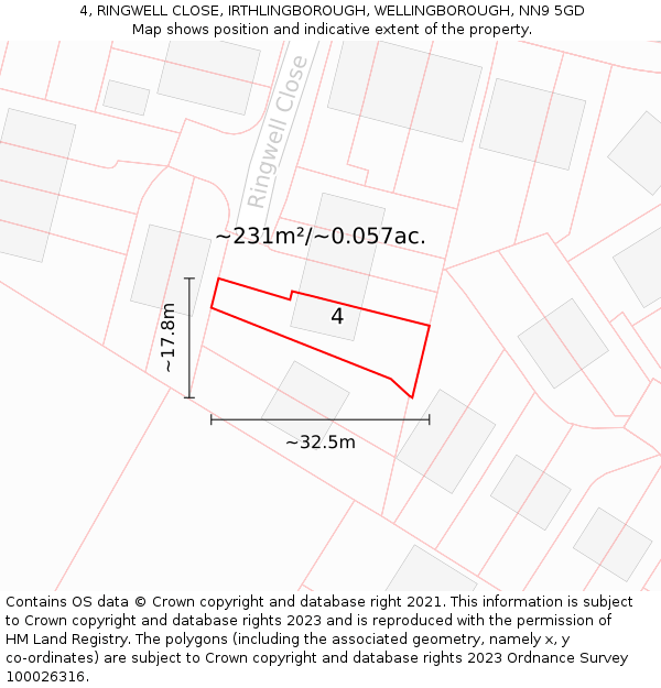 4, RINGWELL CLOSE, IRTHLINGBOROUGH, WELLINGBOROUGH, NN9 5GD: Plot and title map