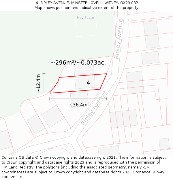 4, RIPLEY AVENUE, MINSTER LOVELL, WITNEY, OX29 0RP: Plot and title map