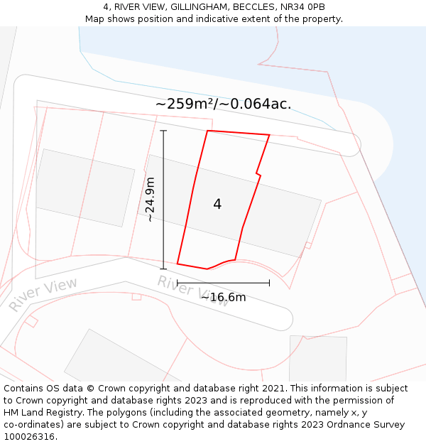 4, RIVER VIEW, GILLINGHAM, BECCLES, NR34 0PB: Plot and title map