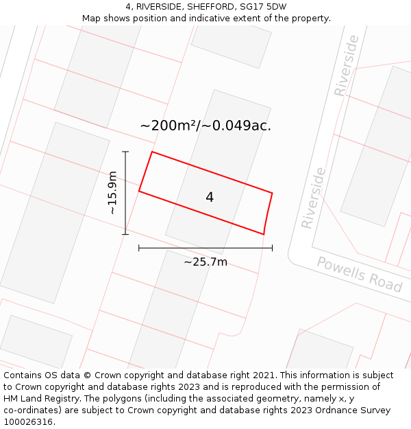 4, RIVERSIDE, SHEFFORD, SG17 5DW: Plot and title map