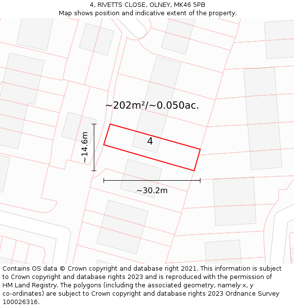 4, RIVETTS CLOSE, OLNEY, MK46 5PB: Plot and title map