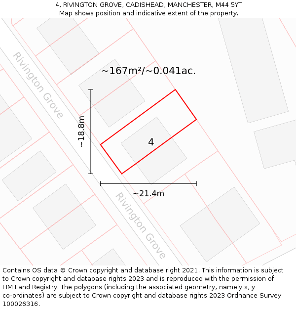 4, RIVINGTON GROVE, CADISHEAD, MANCHESTER, M44 5YT: Plot and title map