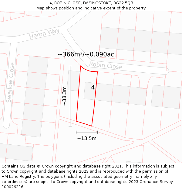 4, ROBIN CLOSE, BASINGSTOKE, RG22 5QB: Plot and title map