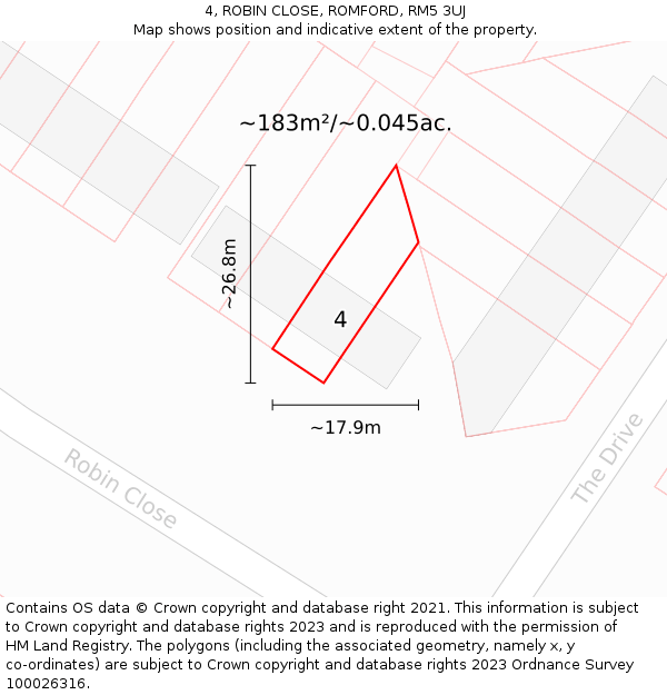4, ROBIN CLOSE, ROMFORD, RM5 3UJ: Plot and title map