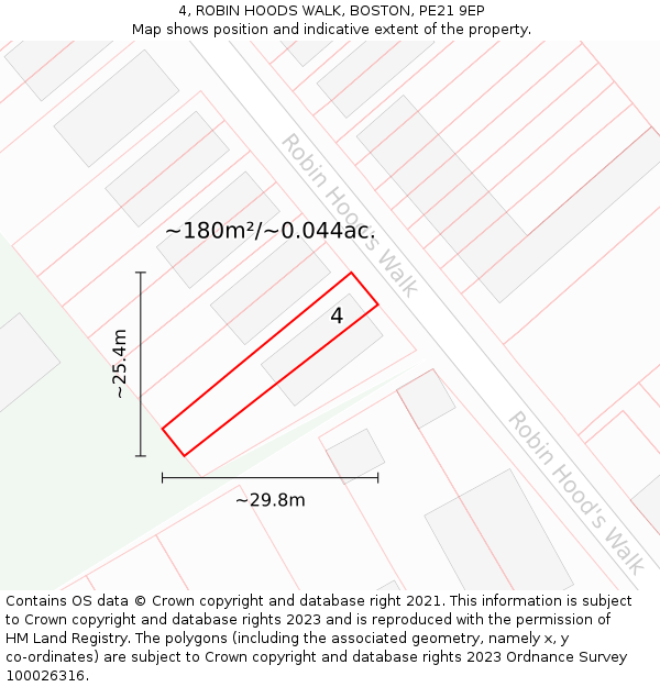 4, ROBIN HOODS WALK, BOSTON, PE21 9EP: Plot and title map