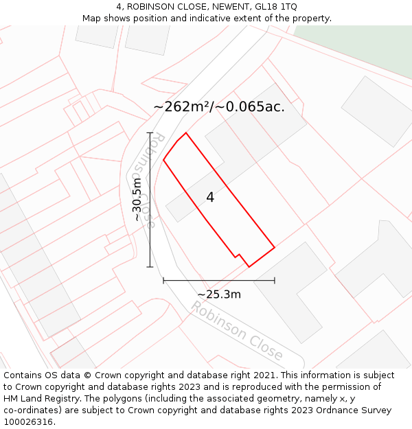 4, ROBINSON CLOSE, NEWENT, GL18 1TQ: Plot and title map
