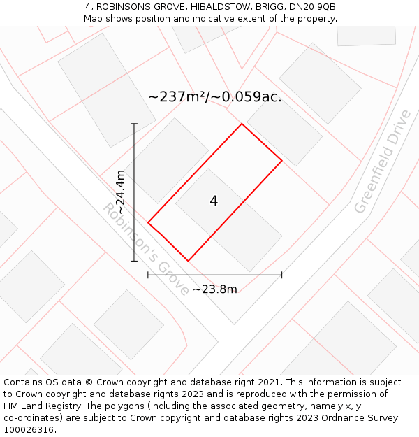 4, ROBINSONS GROVE, HIBALDSTOW, BRIGG, DN20 9QB: Plot and title map