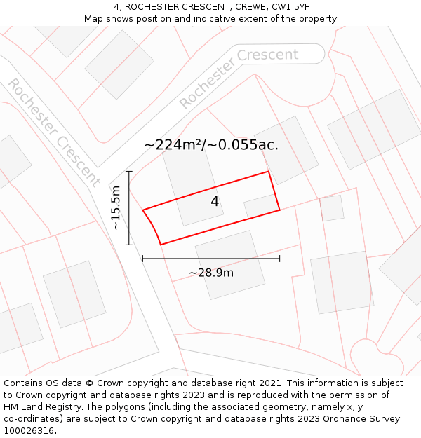 4, ROCHESTER CRESCENT, CREWE, CW1 5YF: Plot and title map