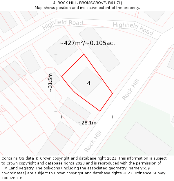 4, ROCK HILL, BROMSGROVE, B61 7LJ: Plot and title map