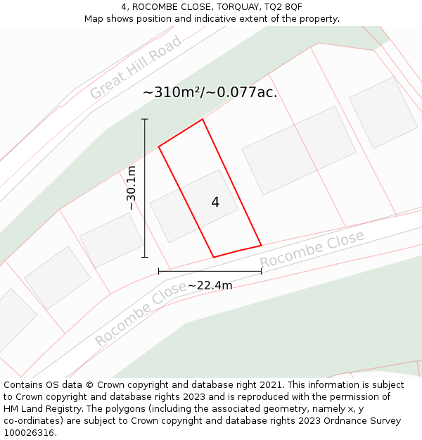 4, ROCOMBE CLOSE, TORQUAY, TQ2 8QF: Plot and title map