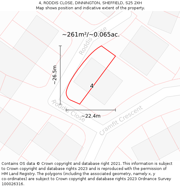 4, RODDIS CLOSE, DINNINGTON, SHEFFIELD, S25 2XH: Plot and title map