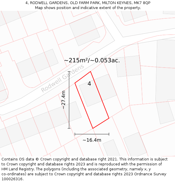 4, RODWELL GARDENS, OLD FARM PARK, MILTON KEYNES, MK7 8QP: Plot and title map