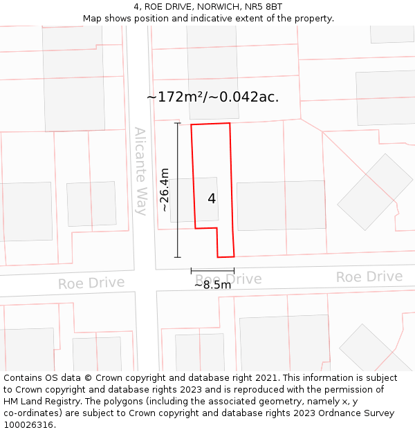 4, ROE DRIVE, NORWICH, NR5 8BT: Plot and title map